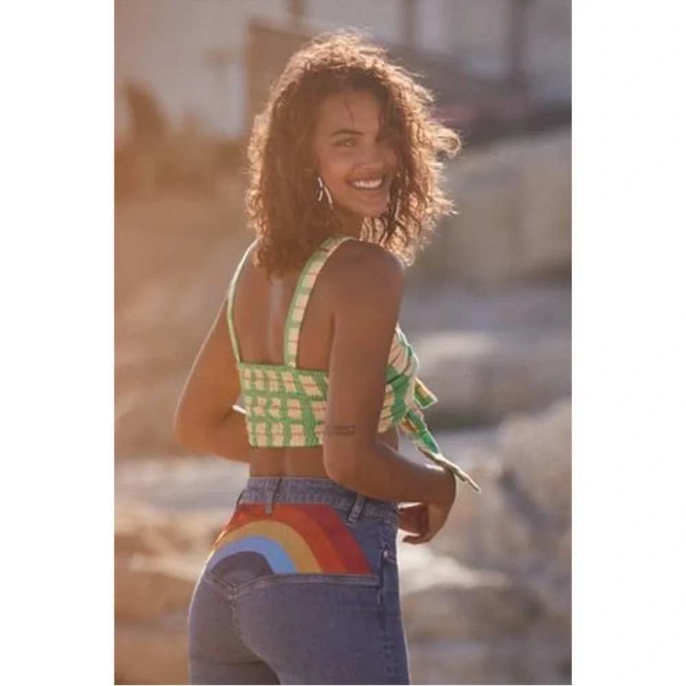 New🌟 Free People-Somewhere Over The Rainbow Jeans - Picture 1 of 8